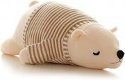 MMTTAO Stuffed Polar Bear Animal Plush Toy 14 Inch Small White Sleeping Bear Animal Stuff Soft Plushies Cute Dolls Collection Huggable Pillow Cushion Birthday Gift for Kids Child Boys Girls, 14Inches