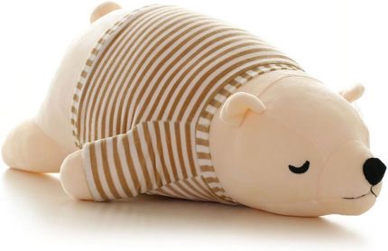 MMTTAO Stuffed Polar Bear Animal Plush Toy 14 Inch Small White Sleeping Bear Animal Stuff Soft Plushies Cute Dolls Collection Huggable Pillow Cushion Birthday Gift for Kids Child Boys Girls, 14Inches