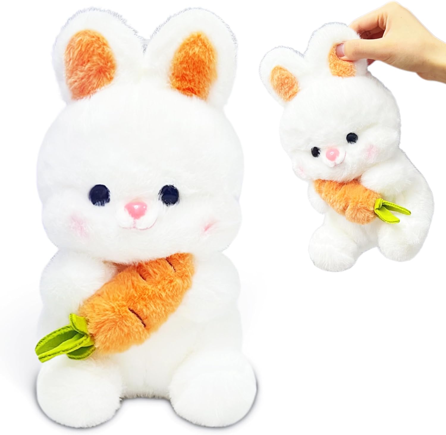 61OBrCdMDHL._AC_SL1500_ 10 Inch Bunny Stuffed Animal, Soft Bunny Plush Toy with Carrot, Cute Rabbit Stuffed Animals for Girls and Boys, Rabbit Plush Toy, Easter Basket Stuffers, Birthday Gifts - Image 1