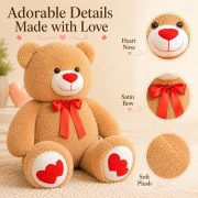 Big Teddy Bear Stuffed Animal Light Brown Bear Plush with Red Heart for Girlfriend and Kids, Giant Teddy Bear for Valentines Gift Anniversary 43 Inch - Image 2