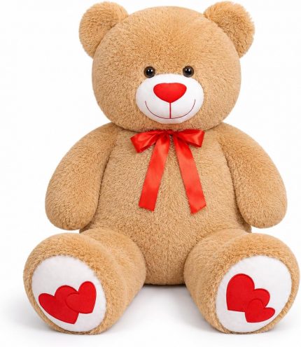 Big Teddy Bear Stuffed Animal Light Brown Bear Plush with Red Heart for Girlfriend and Kids, Giant Teddy Bear for Valentines Gift Anniversary 43 Inch