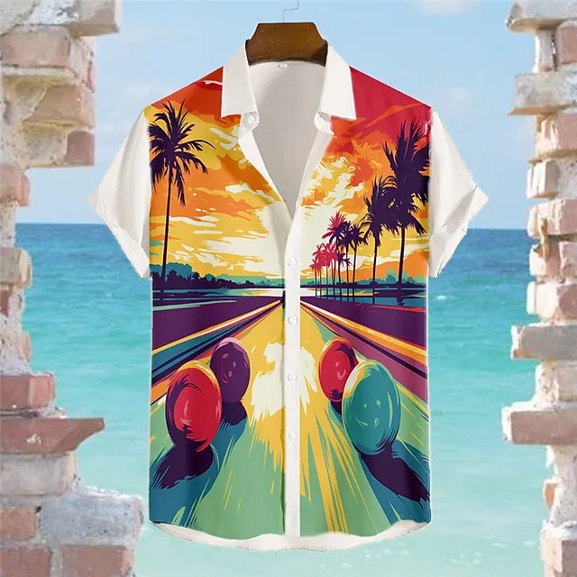 Ball Casual Men's Shirt Outdoor Street Casual Daily Summer Turndown Short Sleeve Yellow Blue Purple S M L Shirt