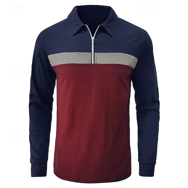 Men’s Quarter Zip Polo Golf Shirt Daily Holiday Quarter Zip Long Sleeve Fashion Modern Color Block Patchwork Spring & Fall Regular Fit White Wine Royal Blue Dark Grey Army Green Gray Quarter Zip Polo 00436972773b17a91d703216de29f888