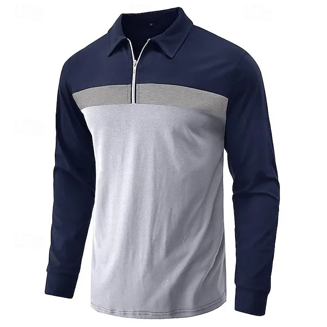 Men’s Quarter Zip Polo Golf Shirt Daily Holiday Quarter Zip Long Sleeve Fashion Modern Color Block Patchwork Spring & Fall Regular Fit White Wine Royal Blue Dark Grey Army Green Gray Quarter Zip Polo 162cd1aebe9dfd6243085fa7a07ed0c3