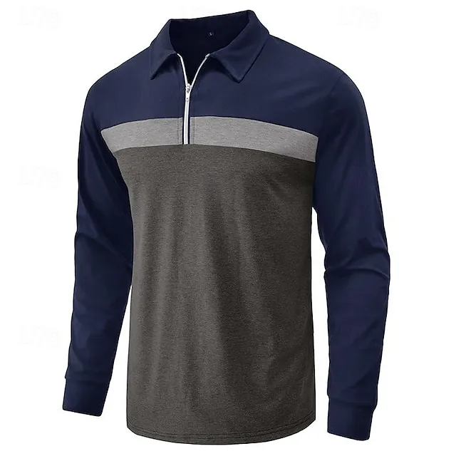 Men’s Quarter Zip Polo Golf Shirt Daily Holiday Quarter Zip Long Sleeve Fashion Modern Color Block Patchwork Spring & Fall Regular Fit White Wine Royal Blue Dark Grey Army Green Gray Quarter Zip Polo 4dcefcee073ca4567ce3263f835497c6