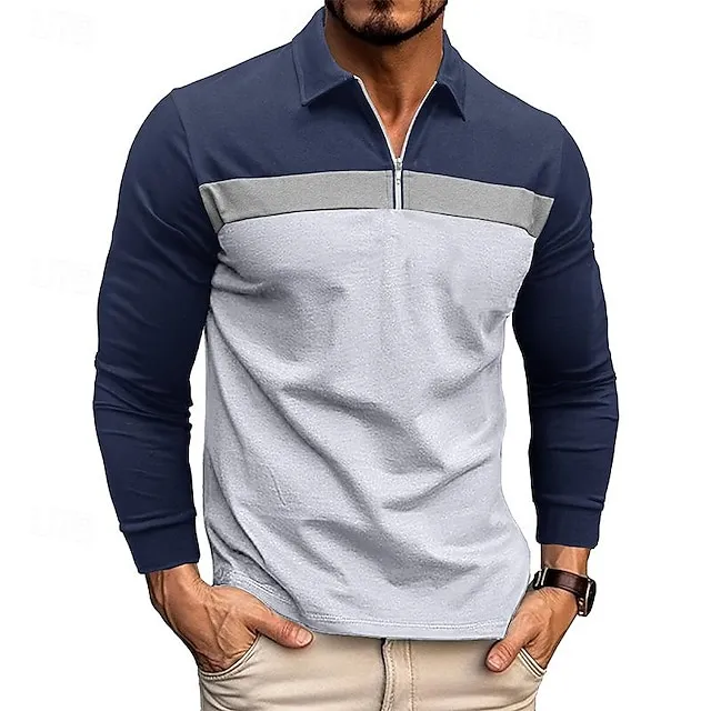Men’s Quarter Zip Polo Golf Shirt Daily Holiday Quarter Zip Long Sleeve Fashion Modern Color Block Patchwork Spring & Fall Regular Fit White Wine Royal Blue Dark Grey Army Green Gray Quarter Zip Polo 76c98fce10854bf2d3f4af17714ae38d