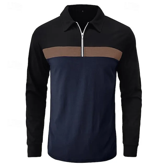 Men’s Quarter Zip Polo Golf Shirt Daily Holiday Quarter Zip Long Sleeve Fashion Modern Color Block Patchwork Spring & Fall Regular Fit White Wine Royal Blue Dark Grey Army Green Gray Quarter Zip Polo 7eaa0ec2582ed01246be6b4af933214b