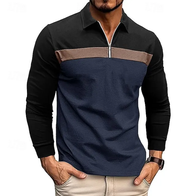 Men’s Quarter Zip Polo Golf Shirt Daily Holiday Quarter Zip Long Sleeve Fashion Modern Color Block Patchwork Spring & Fall Regular Fit White Wine Royal Blue Dark Grey Army Green Gray Quarter Zip Polo e60b7c1ac3b6d084d4dae1014a2b32c3