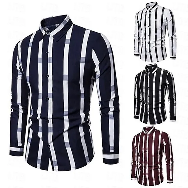 Men's Shirt Dress Shirt Button Up Shirt Black White Red Long Sleeve Color Block Turndown Spring & Fall Wedding Daily Clothing Apparel Patchwork