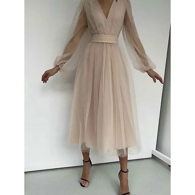 Women’s Black Dress Party Dress Cocktail Dress Midi Dress Black Pink Wine Long Sleeve Pure Color Mesh Fall Winter Autumn V Neck Fashion Winter Dress Wedding Guest Vacation 2023 S M L XL 66c36a5cdb1a11327f3f3420c9130f35