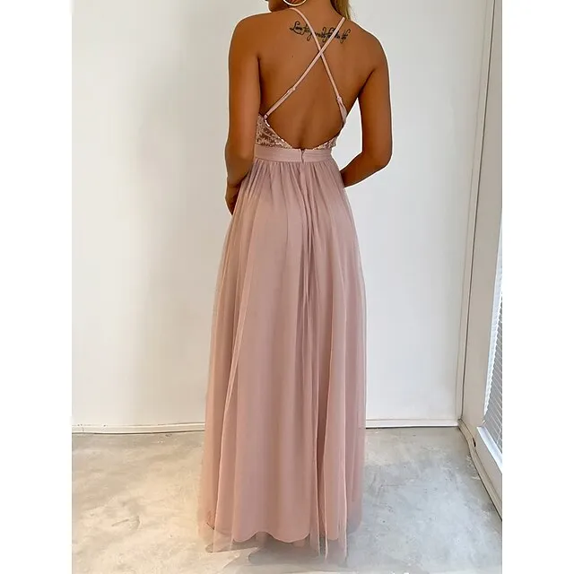 Women’s Sequin Dress Party Dress Cocktail Dress Long Dress Maxi Dress Champagne Wine Green Sleeveless Plain Sequins Spring Fall Winter Spaghetti Strap Party Winter Dress Wedding Guest Birthday XS S M 6d5ceaea11fd32304acfb0487265cceb
