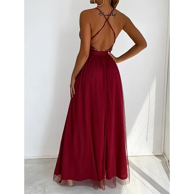 Women’s Sequin Dress Party Dress Cocktail Dress Long Dress Maxi Dress Champagne Wine Green Sleeveless Plain Sequins Spring Fall Winter Spaghetti Strap Party Winter Dress Wedding Guest Birthday XS S M 857d14750b93d10d665c7a6c5a0d8ffa