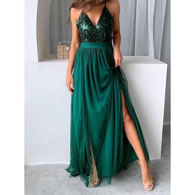 Women’s Sequin Dress Party Dress Cocktail Dress Long Dress Maxi Dress Champagne Wine Green Sleeveless Plain Sequins Spring Fall Winter Spaghetti Strap Party Winter Dress Wedding Guest Birthday XS S M 99e6ead8a35d406f1848f783c6ec3352