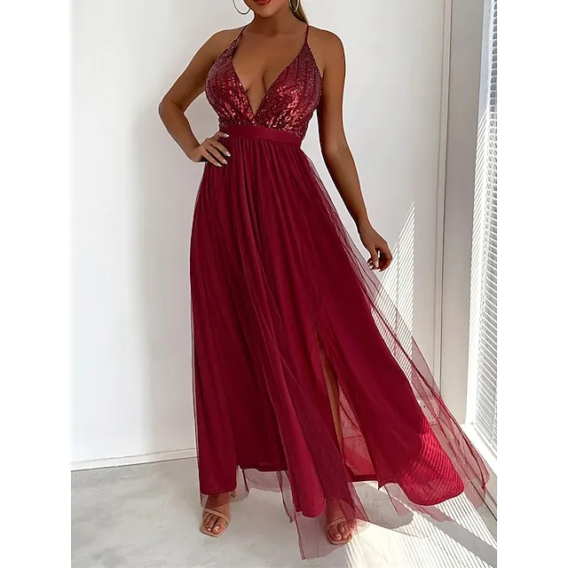 Women’s Sequin Dress Party Dress Cocktail Dress Long Dress Maxi Dress Champagne Wine Green Sleeveless Plain Sequins Spring Fall Winter Spaghetti Strap Party Winter Dress Wedding Guest Birthday XS S M a9ef0ea6e684be54be17c8175d71708c