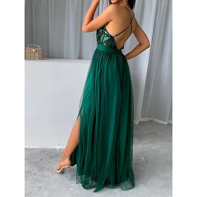 Women’s Sequin Dress Party Dress Cocktail Dress Long Dress Maxi Dress Champagne Wine Green Sleeveless Plain Sequins Spring Fall Winter Spaghetti Strap Party Winter Dress Wedding Guest Birthday XS S M c00413071b83f86f636394ba13dc9e79