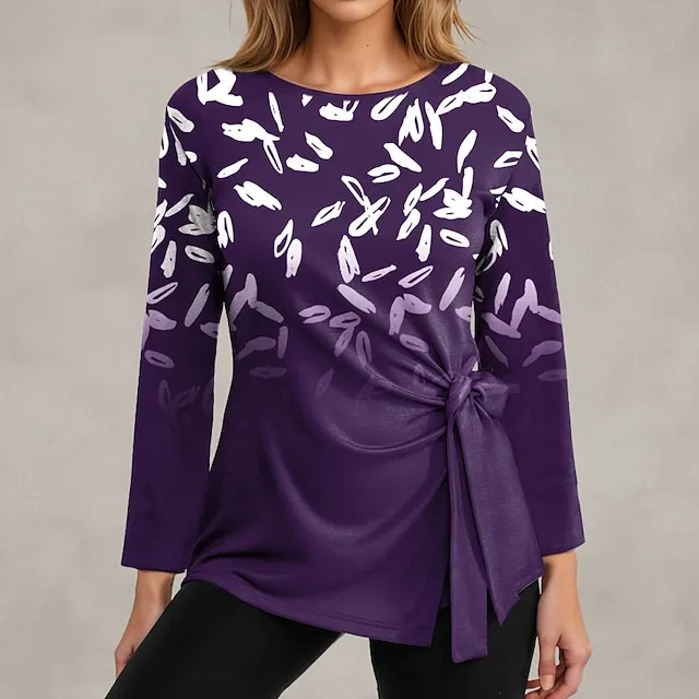 Women’s T shirt Tee Graphic Casual Black Blue Purple Print Long Sleeve Fashion Crew Neck Regular Fit Spring & Fall 3ef94e153a0e05ad26b19aa330b8e648