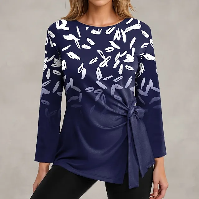 Women’s T shirt Tee Graphic Casual Black Blue Purple Print Long Sleeve Fashion Crew Neck Regular Fit Spring & Fall b99722abe47f43d13d66ee3976d70bab