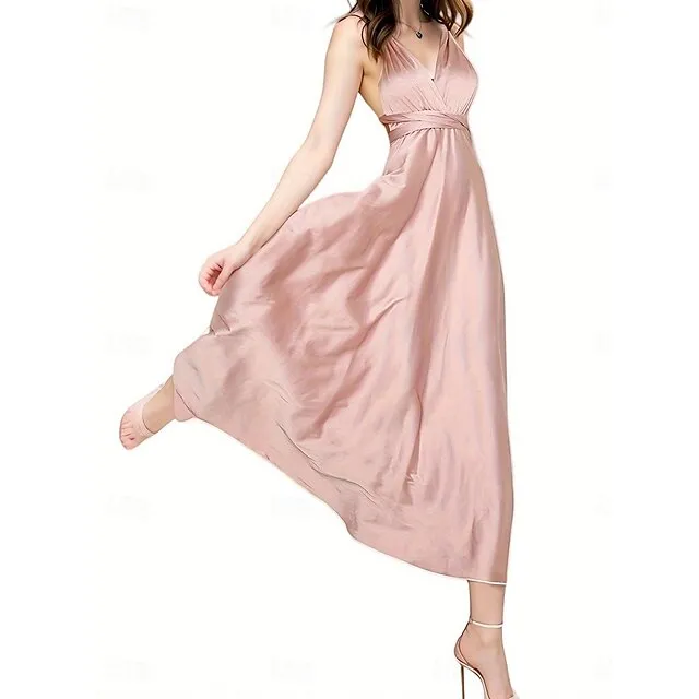 Women’s Party Dress Long Dress Maxi Dress Light Pink Pink Wine Sleeveless Plain Backless Deep V Elegant S M L XL XXL b8459b6950497e382effe27426b5debe