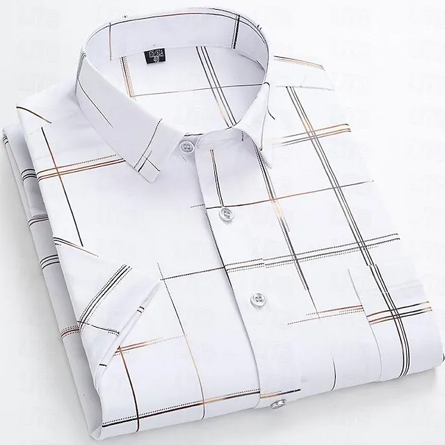 Men’s Shirt Dress Shirt Button Up Shirt Black White Wine Short Sleeve Plaid Turndown Summer Wedding Daily Clothing Apparel Pocket 3b341e84ad484a96ecee48c0e21805c4