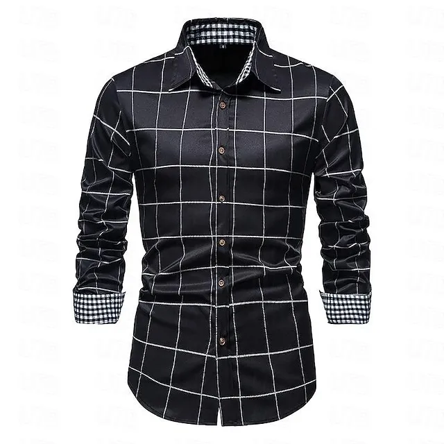 Men’s Shirt Dress Shirt Button Up Shirt Black White Wine Long Sleeve Plaid Turndown Spring & Fall Wedding Daily Clothing Apparel Button-Down 2366d16e76343f26774d288a1735eb68