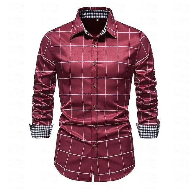 Men’s Shirt Dress Shirt Button Up Shirt Black White Wine Long Sleeve Plaid Turndown Spring & Fall Wedding Daily Clothing Apparel Button-Down 829075a229fda219c36069dba9927622