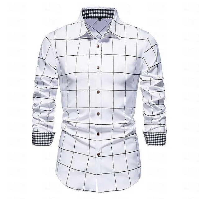 Men’s Shirt Dress Shirt Button Up Shirt Black White Wine Long Sleeve Plaid Turndown Spring & Fall Wedding Daily Clothing Apparel Button-Down a89e7acda14c99aa81dd508055fdbae4