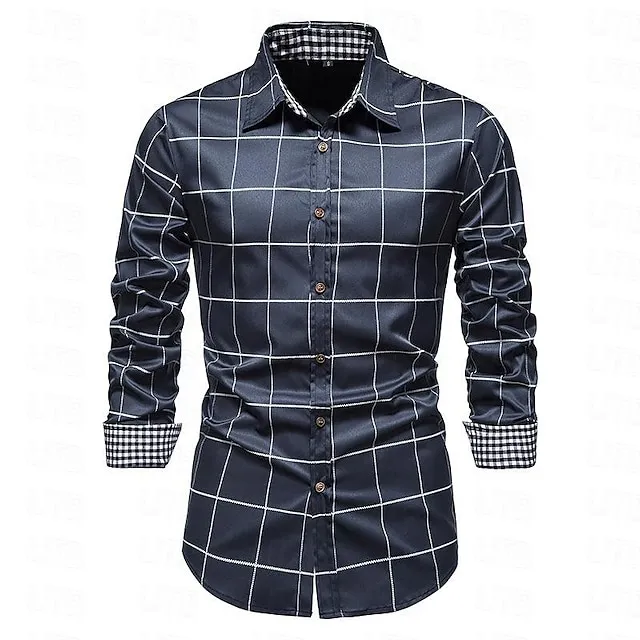 Men’s Shirt Dress Shirt Button Up Shirt Black White Wine Long Sleeve Plaid Turndown Spring & Fall Wedding Daily Clothing Apparel Button-Down caf3221174d2f91a6018a12ba8501953