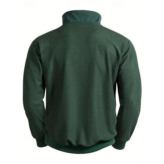 Men’s Waffle Polo Shirt Quarter Zip Polo Daily Wear Vacation Lapel Long Sleeve Fashion Comfortable Color Block Patchwork Spring & Fall Regular Fit Green Waffle Polo Shirt 7944cbaeb6f810dadf5ceb839a9e5f48