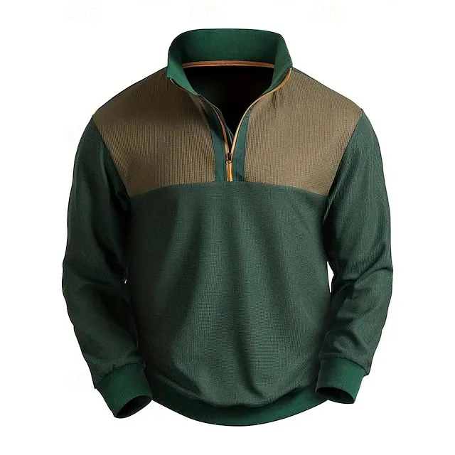 Men’s Waffle Polo Shirt Quarter Zip Polo Daily Wear Vacation Lapel Long Sleeve Fashion Comfortable Color Block Patchwork Spring & Fall Regular Fit Green Waffle Polo Shirt d22231025c221e9e194ee9cbb202c85c