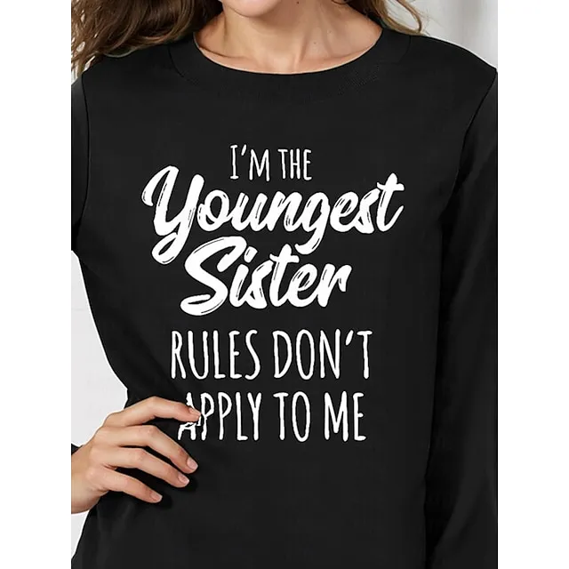 Women’s Sweatshirt Pullover I’m The Youngest Sister Letter Casual Print Long Sleeve Cotton Sweatshirt 74db60d507d37210f711307f5f211ec9