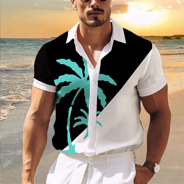 Palm Tree Casual Men's Shirt Outdoor Street Casual Daily Summer Turndown Short Sleeve Yellow Blue Green S M L Shirt