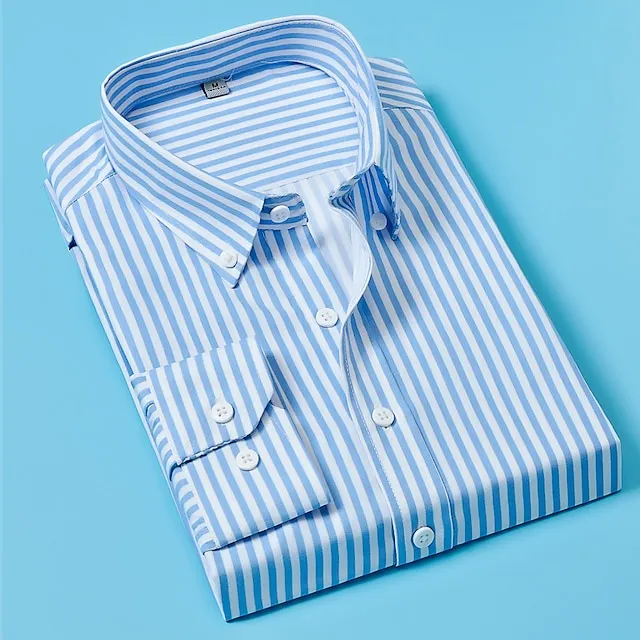 Men’s Dress Shirt Button Down Shirt Collared Shirt Black White Red Long Sleeve Striped Collar Wedding Work Clothing Apparel dc3576f9653813e19acf8799c399d2ea