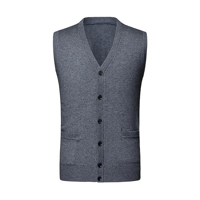 Men's Sweater Vest Wool Sweater Cardigan Knit Knitted Braided Solid Color Deep V Basic Soft Daily Weekend Clothing Apparel Winter Fall Green Wine M L XL