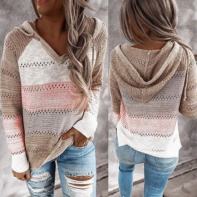 Women’s Pullover Sweater Jumper Hooded Crochet Knit Thin Fall Winter Tunic Work Daily Holiday Casual Soft Long Sleeve Color Block Black Wine Blue S M L 4c86860ec7d6560bd914787aab56e711