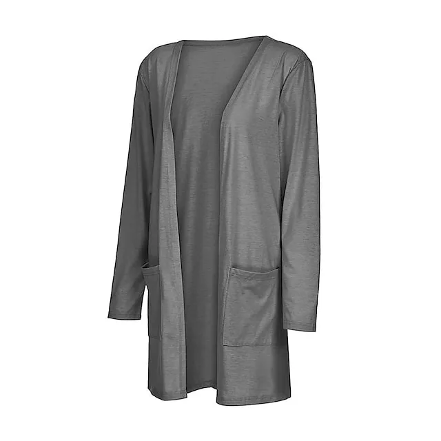Women’s Pocket Cardigan Coat Solid Color Basic Casual Soft Long Sleeve Regular Fit Cardigans Open Front Fall Spring Summer Light Pink Black Gray / Daily / Going out 79902c290561bc83d7c9ba2c12bd3338