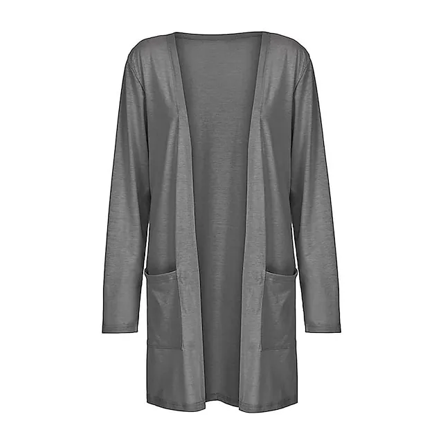 Women’s Pocket Cardigan Coat Solid Color Basic Casual Soft Long Sleeve Regular Fit Cardigans Open Front Fall Spring Summer Light Pink Black Gray / Daily / Going out a00d1fed24505da12407386a1cd742fb