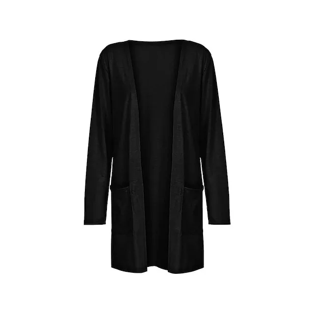Women’s Pocket Cardigan Coat Solid Color Basic Casual Soft Long Sleeve Regular Fit Cardigans Open Front Fall Spring Summer Light Pink Black Gray / Daily / Going out e39a87661813617655c5ba678a8bb6b1