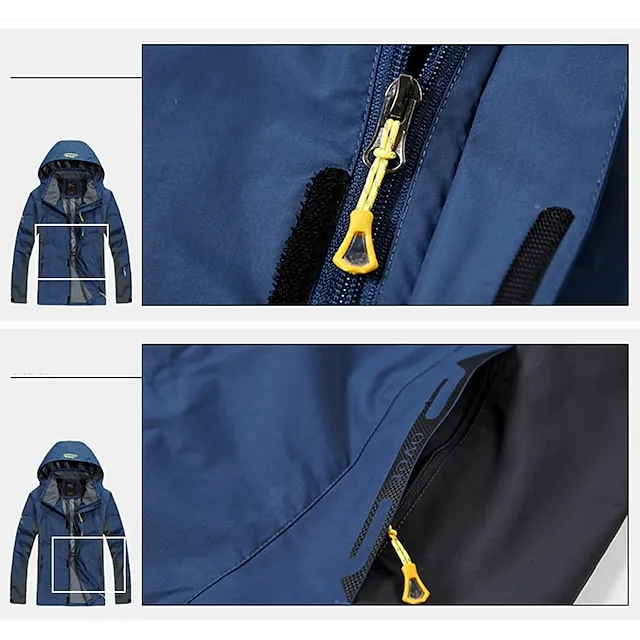 Plus Size Men’s Waterproof Hiking Jacket Rain Jacket Hoodie Jacket Detachable hat Windbreaker Raincoat Outdoor Windproof Weatherproof Lightweight Breathable Trench Coat Outerwear Top Fishing Climbing 13cc3fb9443e6818709a080c87a6ea3b