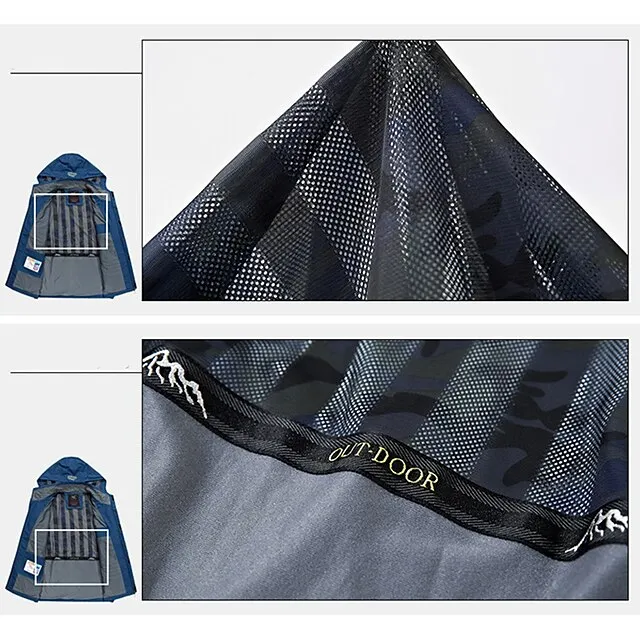 Plus Size Men’s Waterproof Hiking Jacket Rain Jacket Hoodie Jacket Detachable hat Windbreaker Raincoat Outdoor Windproof Weatherproof Lightweight Breathable Trench Coat Outerwear Top Fishing Climbing 22fd8fca7ba6895ee053098479c237cb