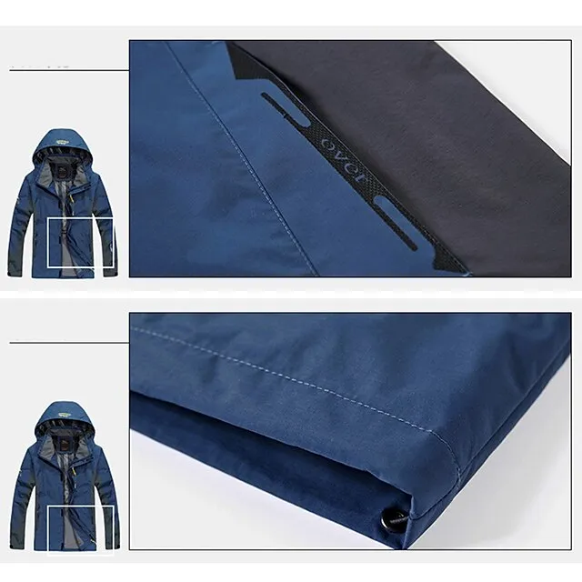 Plus Size Men’s Waterproof Hiking Jacket Rain Jacket Hoodie Jacket Detachable hat Windbreaker Raincoat Outdoor Windproof Weatherproof Lightweight Breathable Trench Coat Outerwear Top Fishing Climbing 4458651796d9453e75e7c74c9c49196f