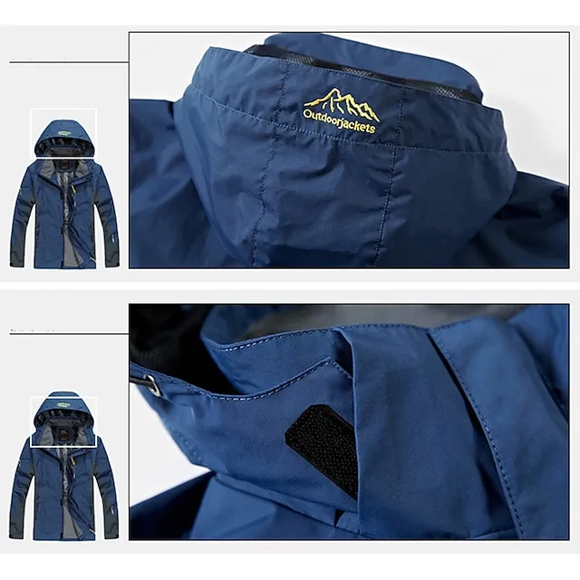 Plus Size Men’s Waterproof Hiking Jacket Rain Jacket Hoodie Jacket Detachable hat Windbreaker Raincoat Outdoor Windproof Weatherproof Lightweight Breathable Trench Coat Outerwear Top Fishing Climbing c0e8970c0edbcedc2aed7e56a1d6055b