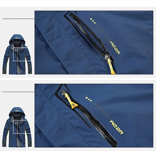 Plus Size Men’s Waterproof Hiking Jacket Rain Jacket Hoodie Jacket Detachable hat Windbreaker Raincoat Outdoor Windproof Weatherproof Lightweight Breathable Trench Coat Outerwear Top Fishing Climbing d9e8391f558215690642936ac2285019