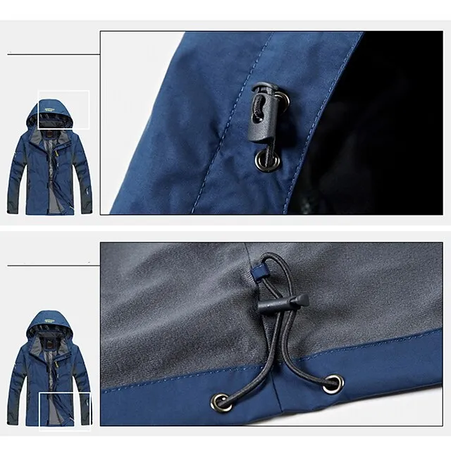 Plus Size Men’s Waterproof Hiking Jacket Rain Jacket Hoodie Jacket Detachable hat Windbreaker Raincoat Outdoor Windproof Weatherproof Lightweight Breathable Trench Coat Outerwear Top Fishing Climbing dbe1663bee77e7244d5bfb5463405feb