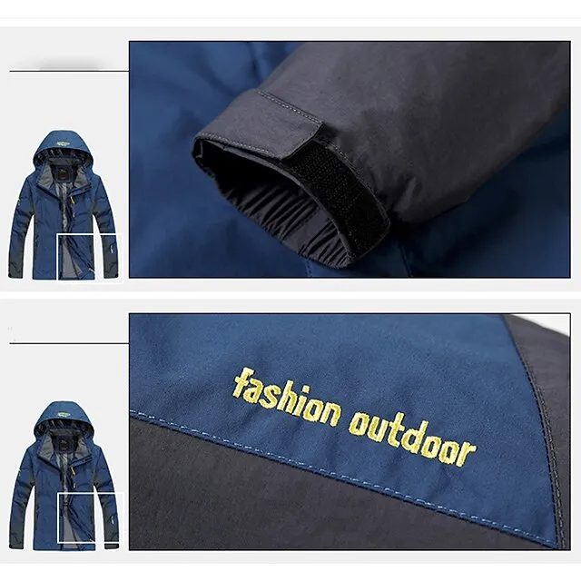 Plus Size Men’s Waterproof Hiking Jacket Rain Jacket Hoodie Jacket Detachable hat Windbreaker Raincoat Outdoor Windproof Weatherproof Lightweight Breathable Trench Coat Outerwear Top Fishing Climbing dbf58dd9323ecbc209c0c3bf81b2bc67