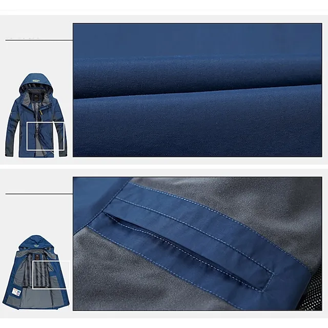 Plus Size Men’s Waterproof Hiking Jacket Rain Jacket Hoodie Jacket Detachable hat Windbreaker Raincoat Outdoor Windproof Weatherproof Lightweight Breathable Trench Coat Outerwear Top Fishing Climbing f5f5fe03b2c24d6b87a404efa4b3a95e
