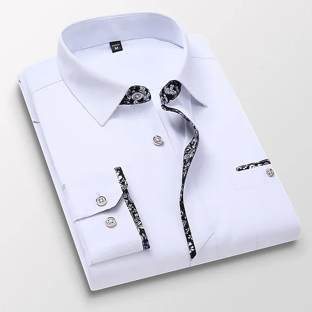 Men's Dress Shirt Button Up Shirt Collared Shirt Black White Wine Long Sleeve Plain Spring & Fall Wedding Work Clothing Apparel