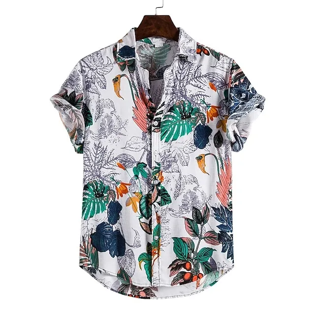 mens ethnic style hawaiian shirt loose short sleeve casual buttons beach party holiday tops (multicolor, xxl)