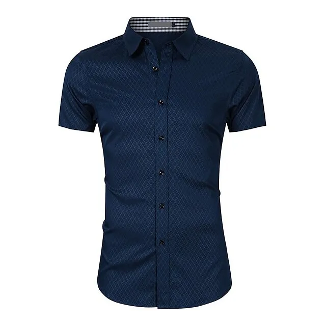 Men’s Dress Shirt Button Up Shirt Plaid Shirt Collared Shirt Black Blue Light Blue Short Sleeve Plaid Turndown Summer Wedding Casual Clothing Apparel Button-Down 0df08301a2a756494d6cd2bc5f873c17