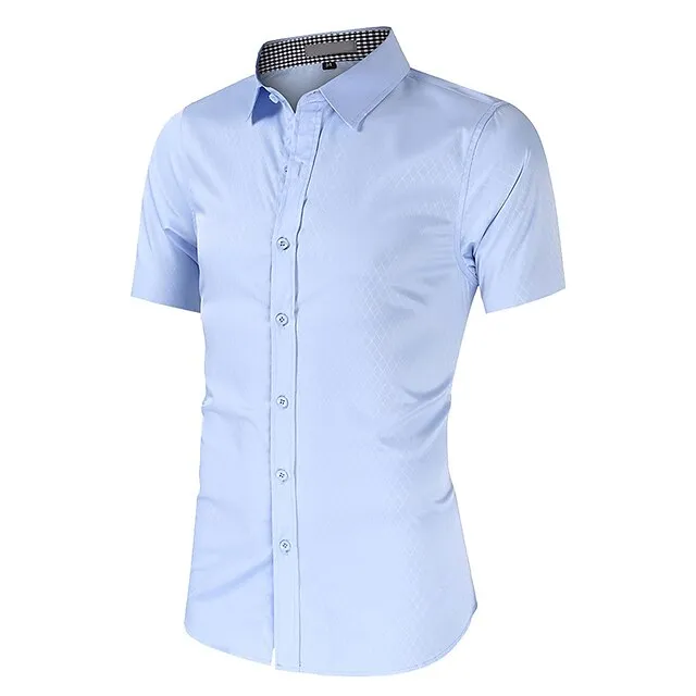 Men’s Dress Shirt Button Up Shirt Plaid Shirt Collared Shirt Black Blue Light Blue Short Sleeve Plaid Turndown Summer Wedding Casual Clothing Apparel Button-Down 12e8ff5800f7594f4a16291bc51ce69f
