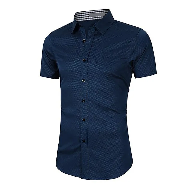 Men’s Dress Shirt Button Up Shirt Plaid Shirt Collared Shirt Black Blue Light Blue Short Sleeve Plaid Turndown Summer Wedding Casual Clothing Apparel Button-Down 1e22742854e05c21284f707c8720331b